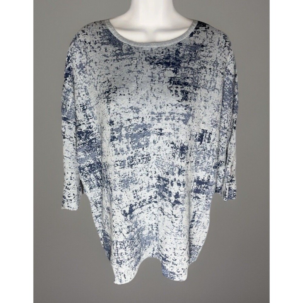 Pure Jill Jacquard Kimono Sweater Blue 100% Organic Cotton XL Comfy Casual